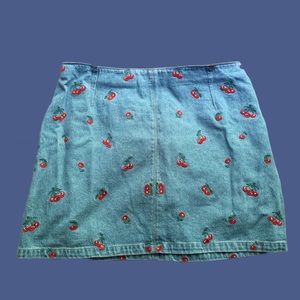 SOLD ON DEPOP 🧿 Cherry Embroidered Denim Skirt